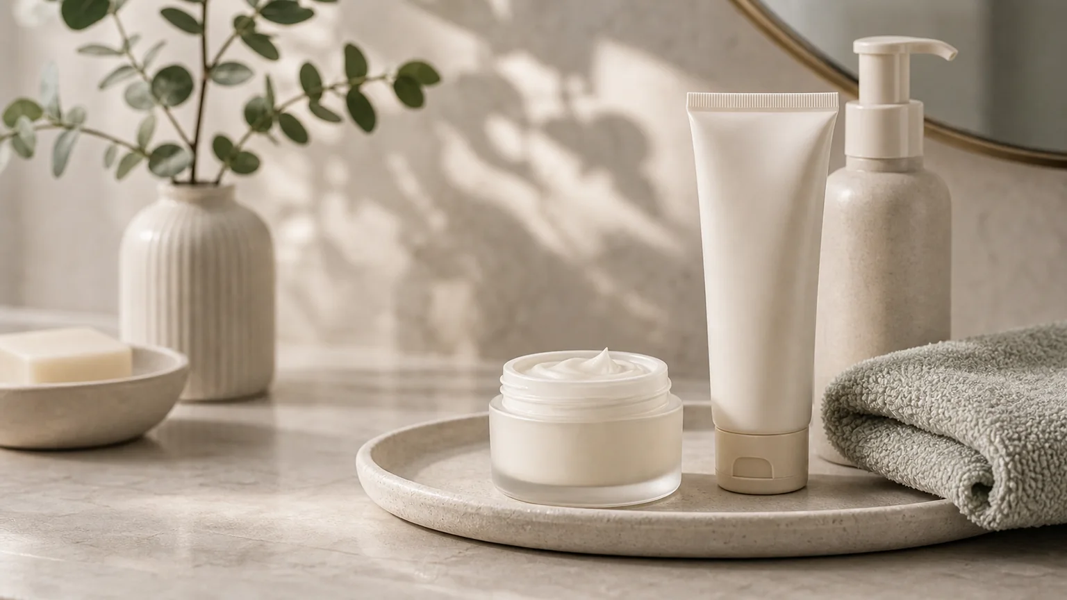 Creme reparador sem marca com textura rica e fundo claro para guia de ceramidas