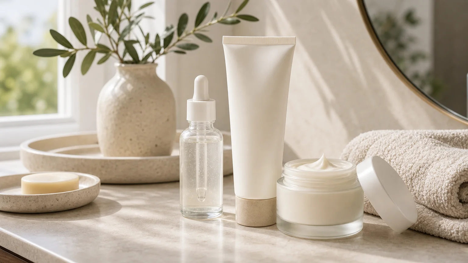 Protetor solar e creme hidratante sem marca para pele seca
