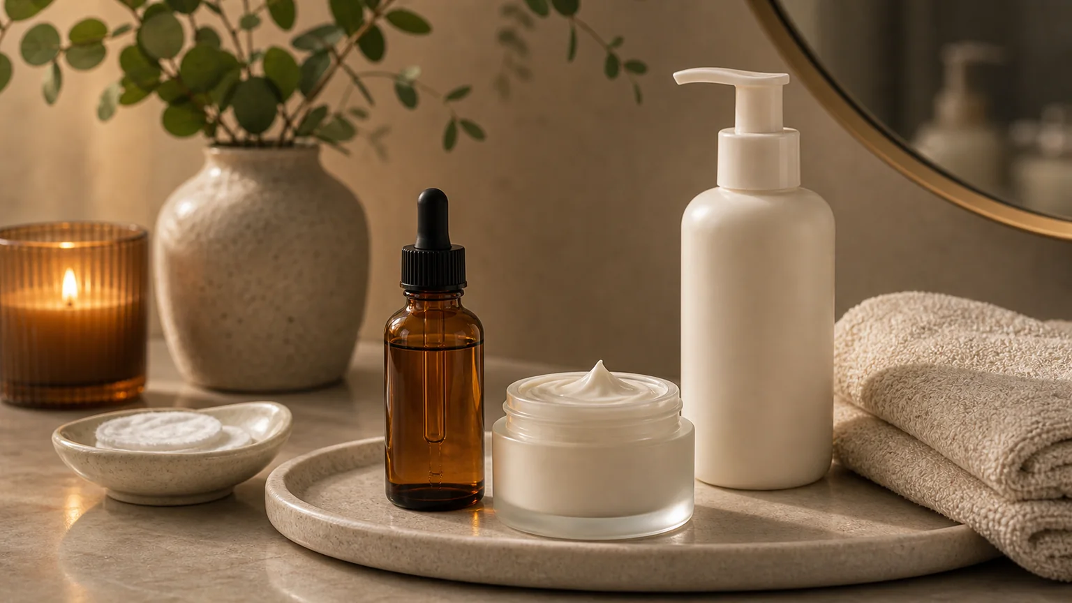 Sérum noturno e creme reparador sem marca para pele sensível