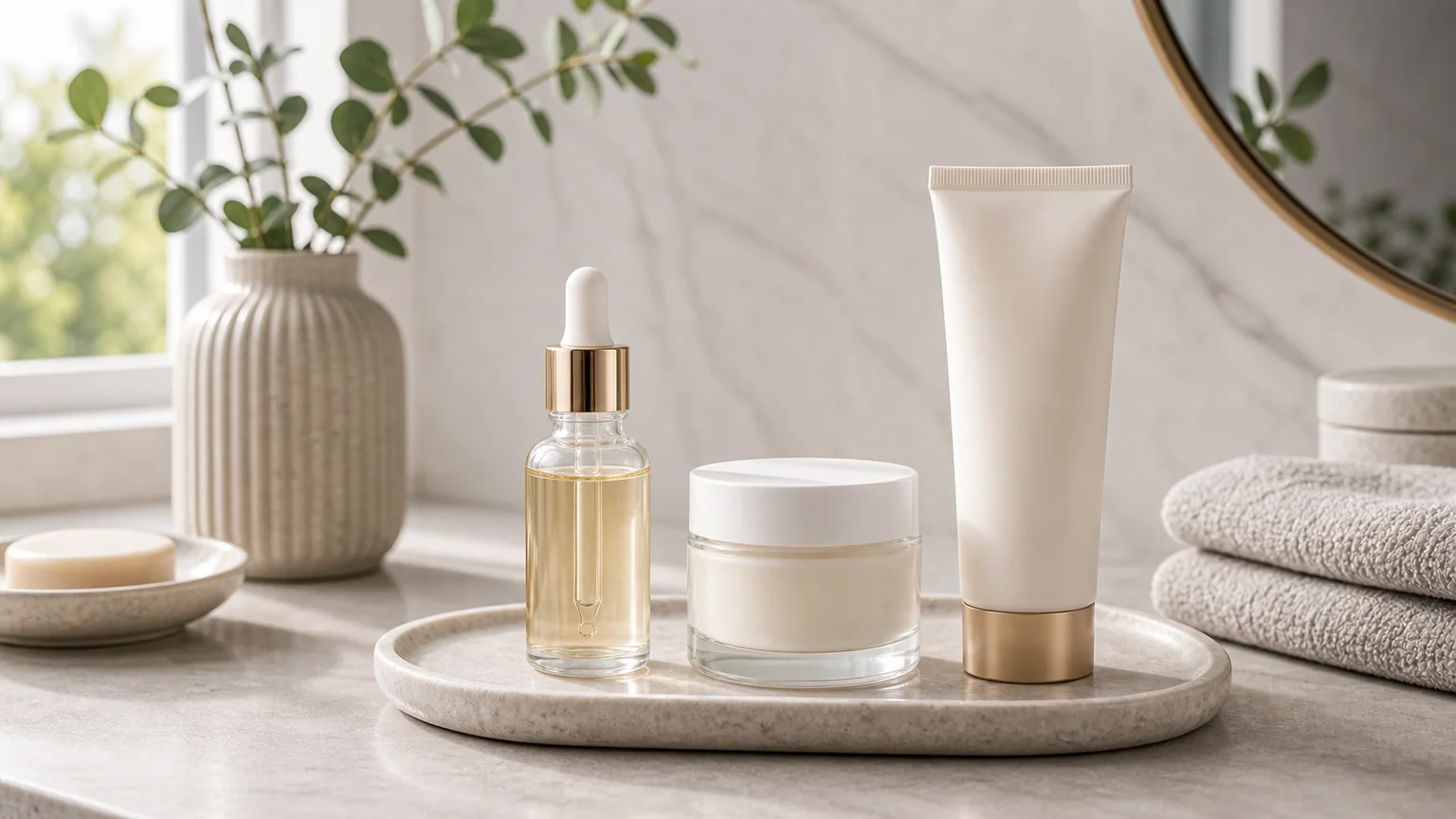Rotina simples de cuidados de pele para mulheres 30+ com produtos sem marca