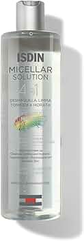 ISDIN Micellar Solution, Água micelar 4 en 1, Limpieza Suave para una Pele Hidratada y Tonificada, 400 ml