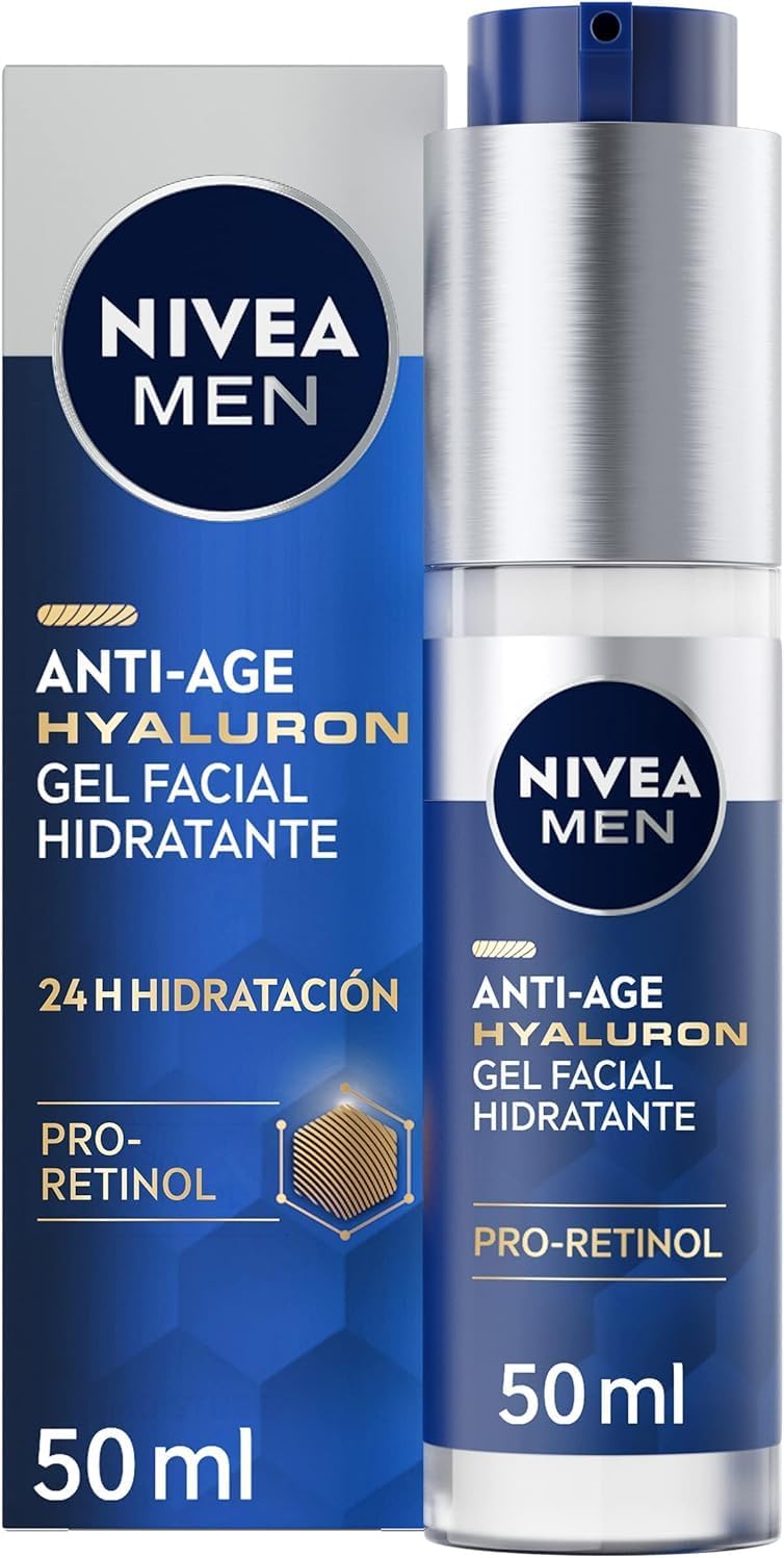 NIVEA MEN Hyaluron Gel Facial Hidratante anti-idade (1 x 50 ml), gel reafirmante que reduce las arrugas