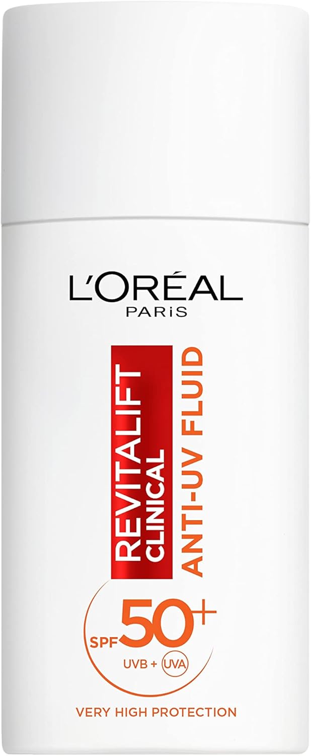 L'Oréal Paris Cuidado facial con SPF 50+ y vitamina C antioxidante, fluido anti-UV para todos los tipos de Pele
