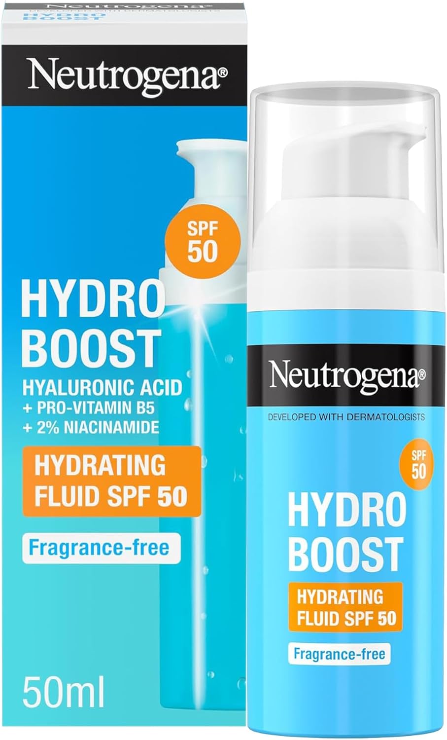Neutrogena Hydro Boost Fluido Hidratante SPF 50 (1 x 50 ml), Creme solar 50 de uso diario con ácido hialuróni...