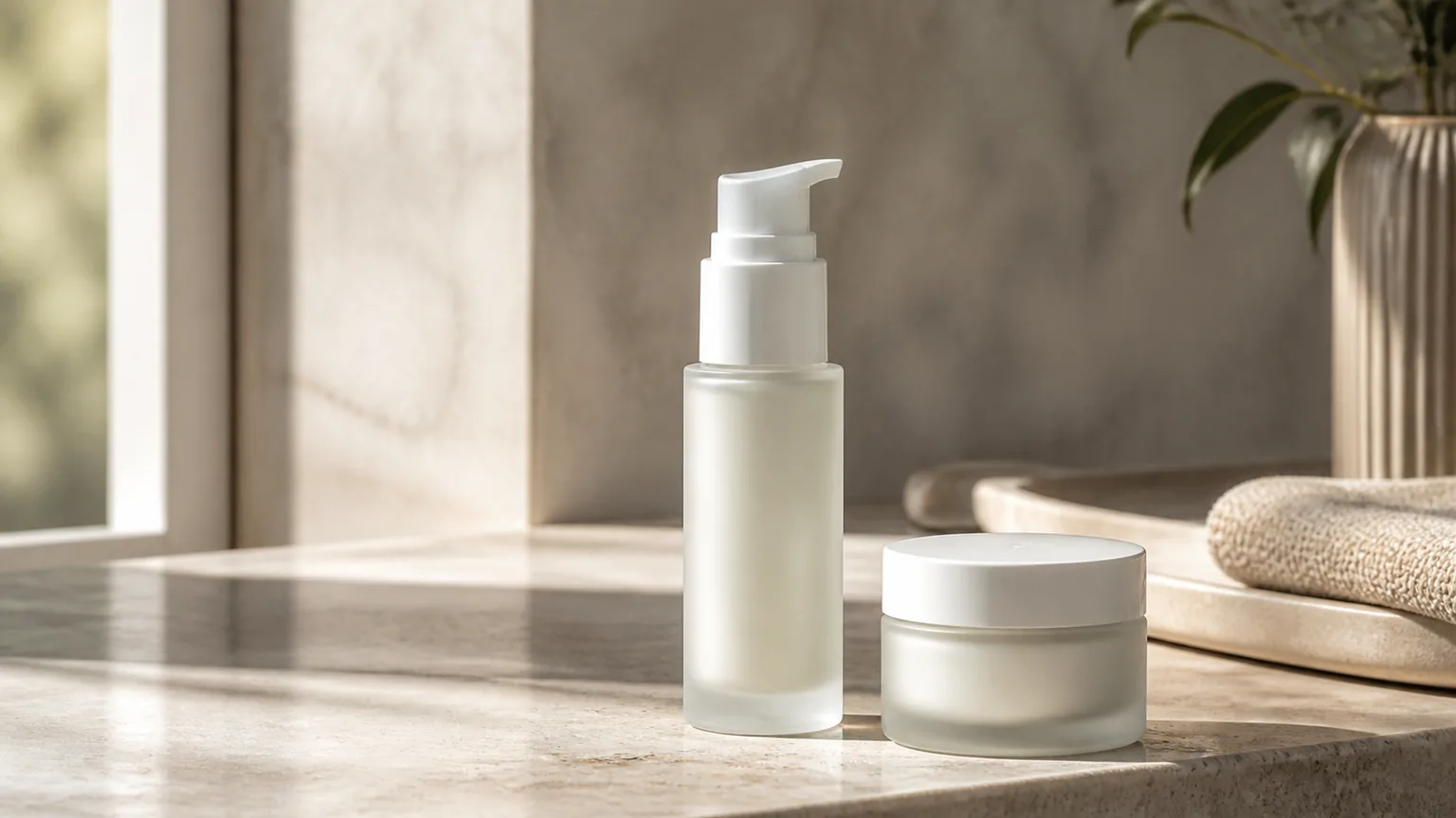 Sérum e creme sem marca para comparação sobre péptidos