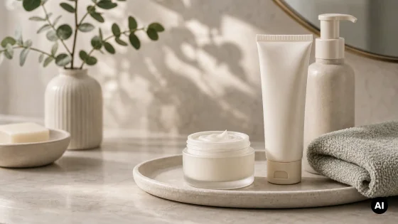 Creme reparador sem marca com textura rica e fundo claro para guia de ceramidas