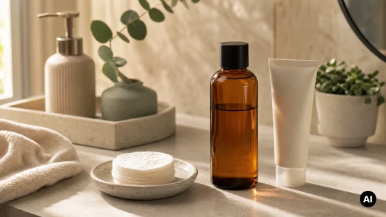 Frasco esfoliante sem marca com algodão reutilizável e creme reparador