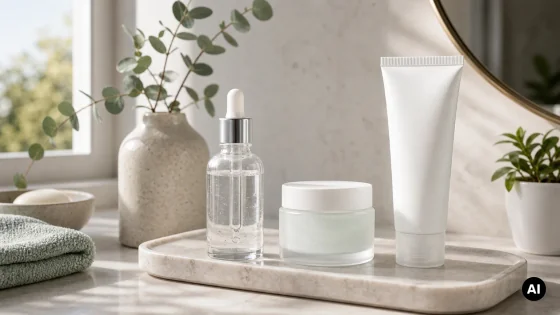 Sérum leve sem marca e creme simples para rotina com niacinamida