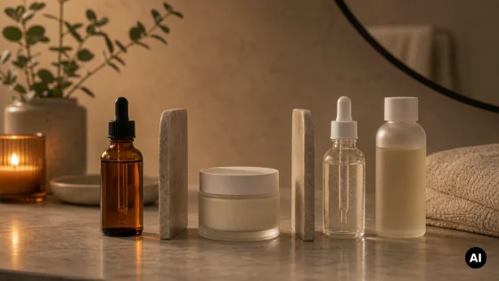 Rotina noturna simples com sérum e creme reparador sem marcas